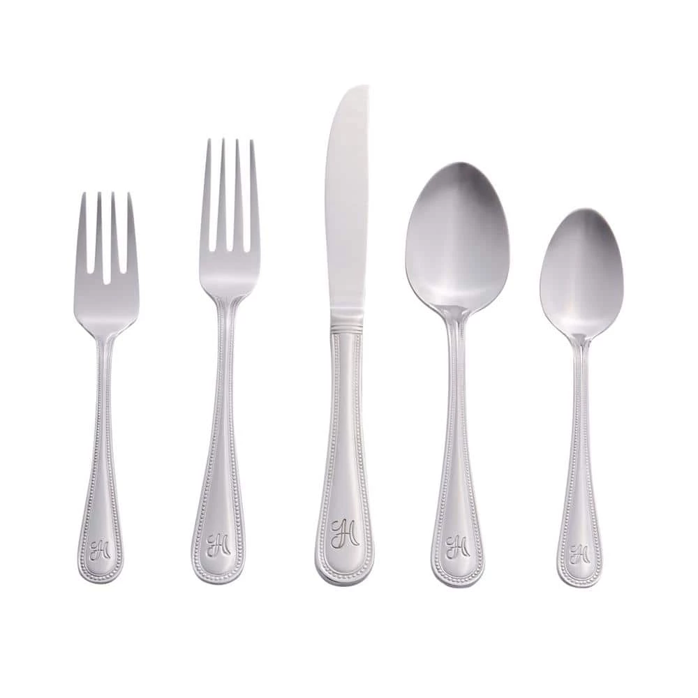 Beaded Monogrammed Letter H 46-Piece Silver Stainless Steel Flatware Set (Service for 8) by RiverRidge Home 1 Beaded Monogrammed Letter H 46-Piece Silver Stainless Steel Flatware Set (Service for 8) by RiverRidge Home