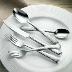 20-Piece Brocade Hammered 18/0 Stainless Steel Flatware Set (Service for 4) by HAMPTON SIGNATURE -Flatware Sales Store hammered silver hampton signature flatware sets 367b020hfn 31 1000