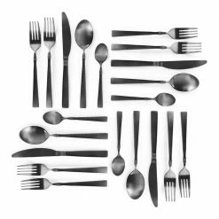 Cravat 20-Piece Matte Black Flatware Utensil Set, 18/10 Stainless Steel Silverware Metal (Service for 4) by MegaChef 14 Cravat 20-Piece Matte Black Flatware Utensil Set, 18/10 Stainless Steel Silverware Metal (Service for 4) by MegaChef -Flatware Sales Store matte black megachef flatware sets 985112460m 4f 1000