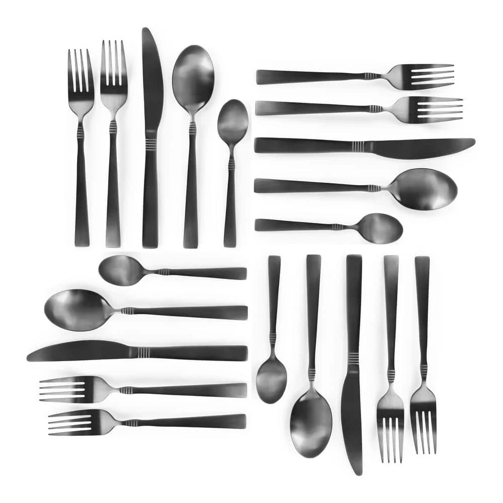 Cravat 20-Piece Matte Black Flatware Utensil Set, 18/10 Stainless Steel Silverware Metal (Service for 4) by MegaChef 5 Cravat 20-Piece Matte Black Flatware Utensil Set, 18/10 Stainless Steel Silverware Metal (Service for 4) by MegaChef - Image 5