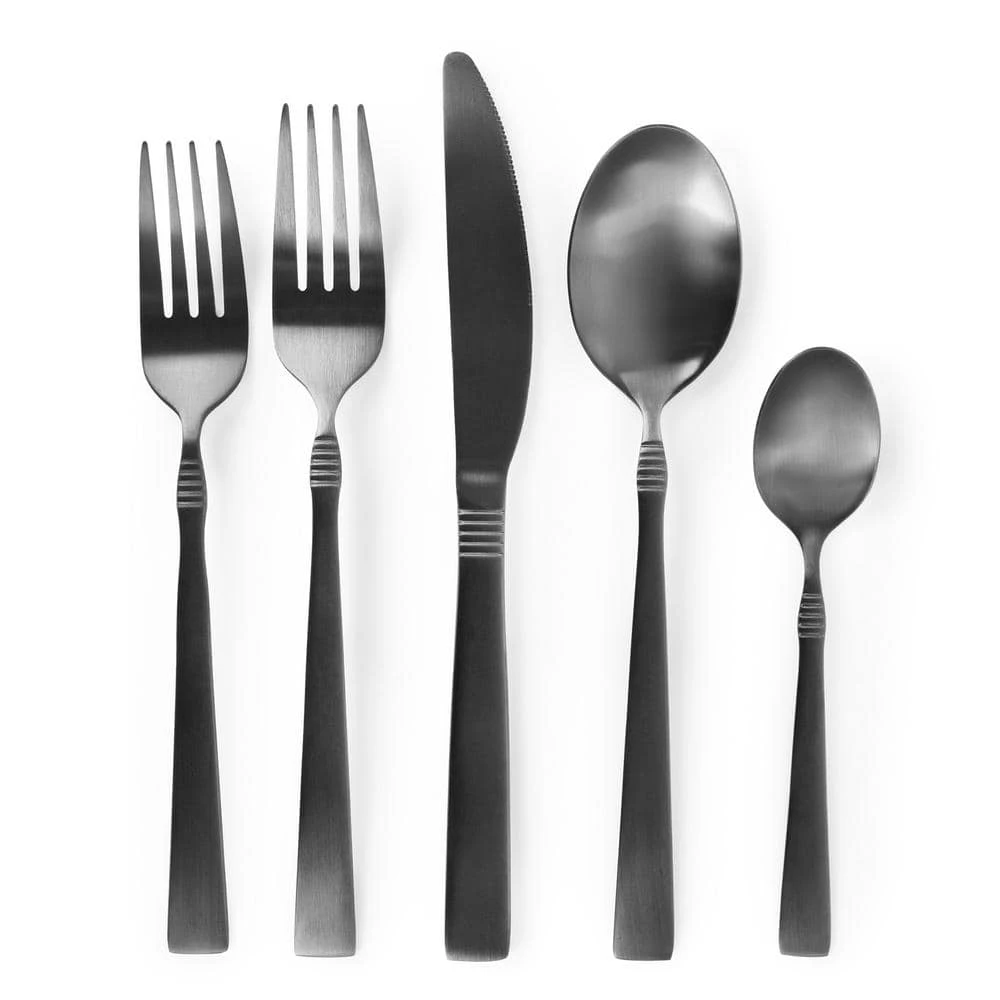 Cravat 20-Piece Matte Black Flatware Utensil Set, 18/10 Stainless Steel Silverware Metal (Service for 4) by MegaChef 1 Cravat 20-Piece Matte Black Flatware Utensil Set, 18/10 Stainless Steel Silverware Metal (Service for 4) by MegaChef