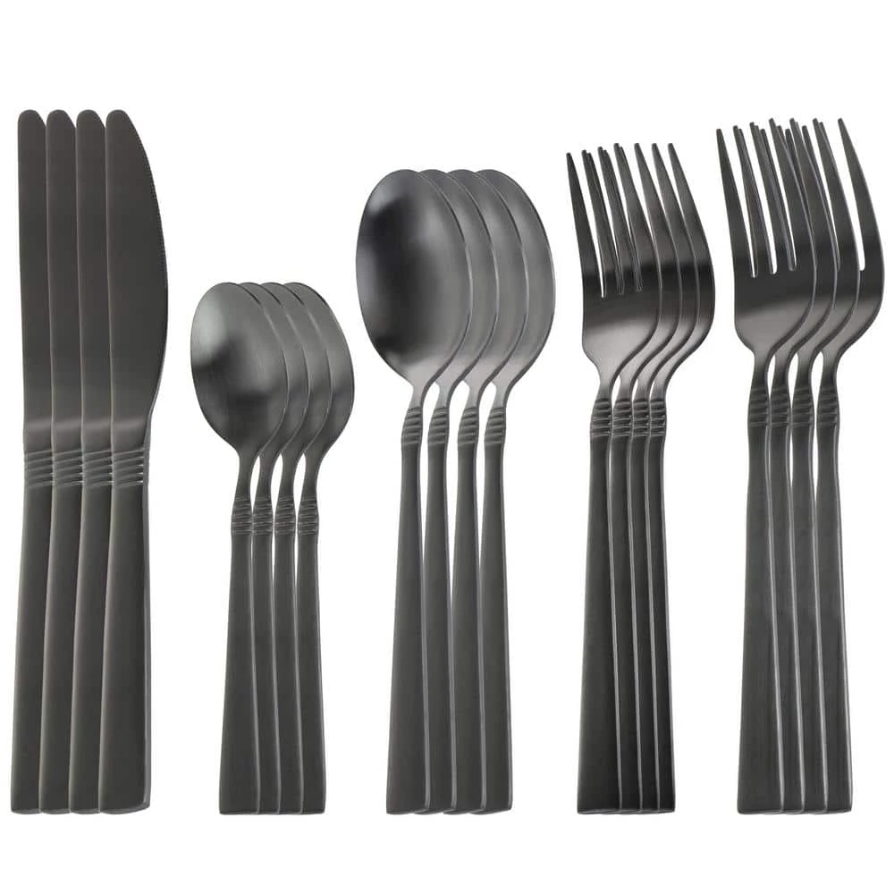 Cravat 20-Piece Matte Black Flatware Utensil Set, 18/10 Stainless Steel Silverware Metal (Service for 4) by MegaChef 4 Cravat 20-Piece Matte Black Flatware Utensil Set, 18/10 Stainless Steel Silverware Metal (Service for 4) by MegaChef - Image 4