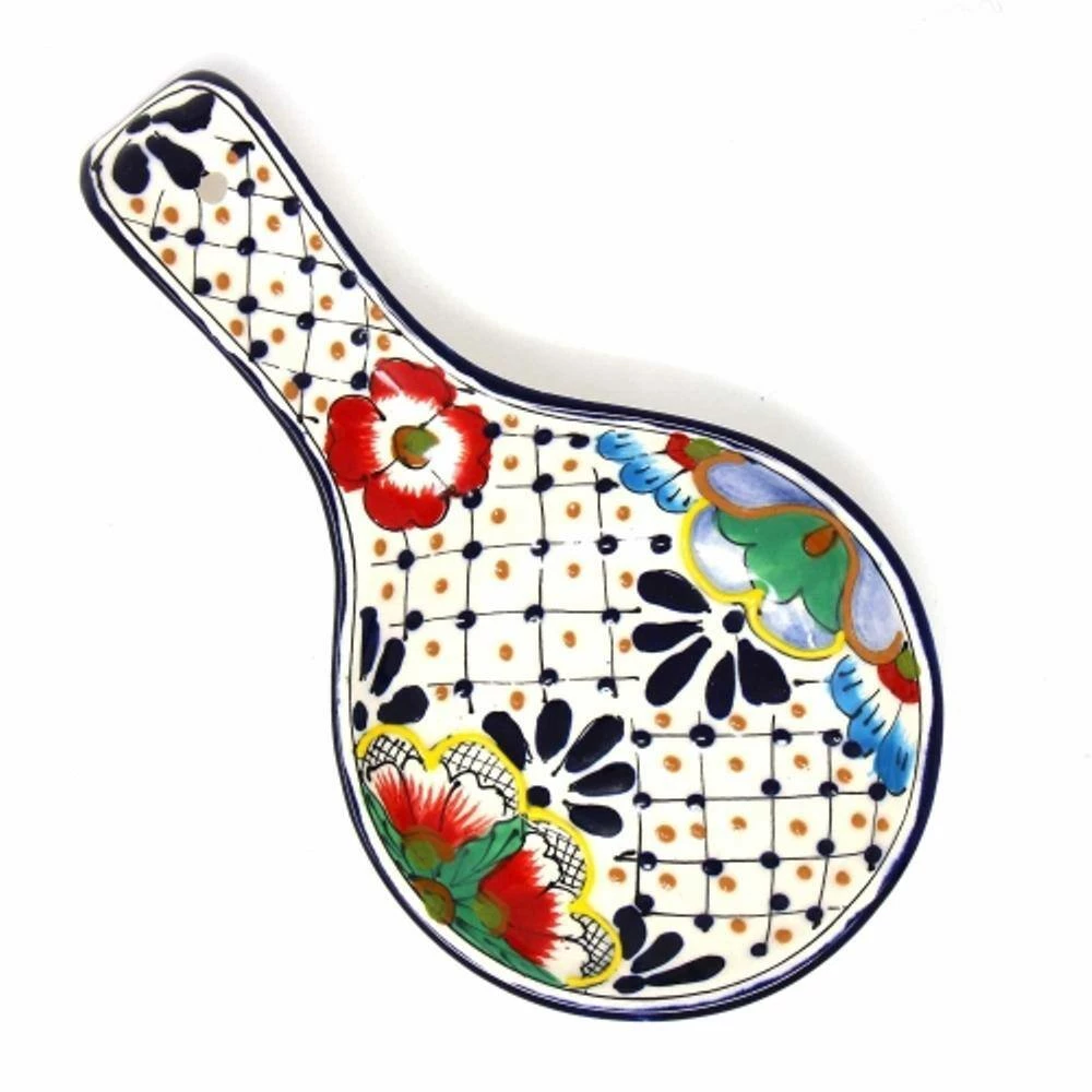 1-Piece Dots and Flowers Mexican Pottery Ceramic Spoon Rest by Global Crafts 4 1-Piece Dots and Flowers Mexican Pottery Ceramic Spoon Rest by Global Crafts - Image 4