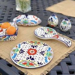 1-Piece Dots and Flowers Mexican Pottery Ceramic Spoon Rest by Global Crafts 13 1-Piece Dots and Flowers Mexican Pottery Ceramic Spoon Rest by Global Crafts -Flatware Sales Store multi serving sets mc125d gwh 31 1000