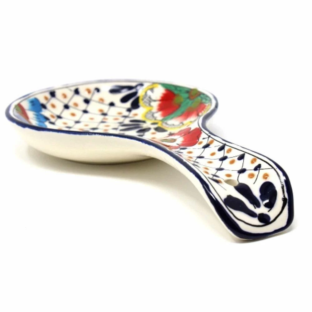1-Piece Dots and Flowers Mexican Pottery Ceramic Spoon Rest by Global Crafts 3 1-Piece Dots and Flowers Mexican Pottery Ceramic Spoon Rest by Global Crafts - Image 3
