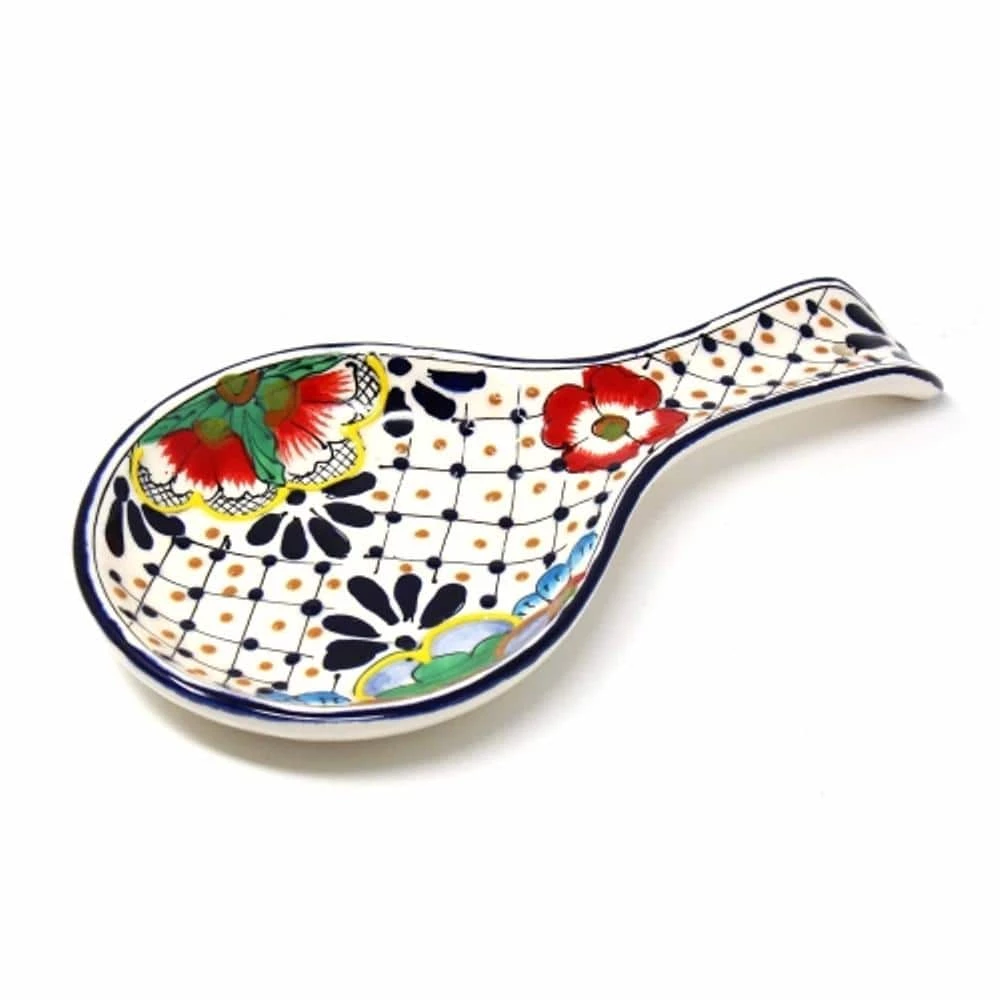 1-Piece Dots and Flowers Mexican Pottery Ceramic Spoon Rest by Global Crafts 1 1-Piece Dots and Flowers Mexican Pottery Ceramic Spoon Rest by Global Crafts