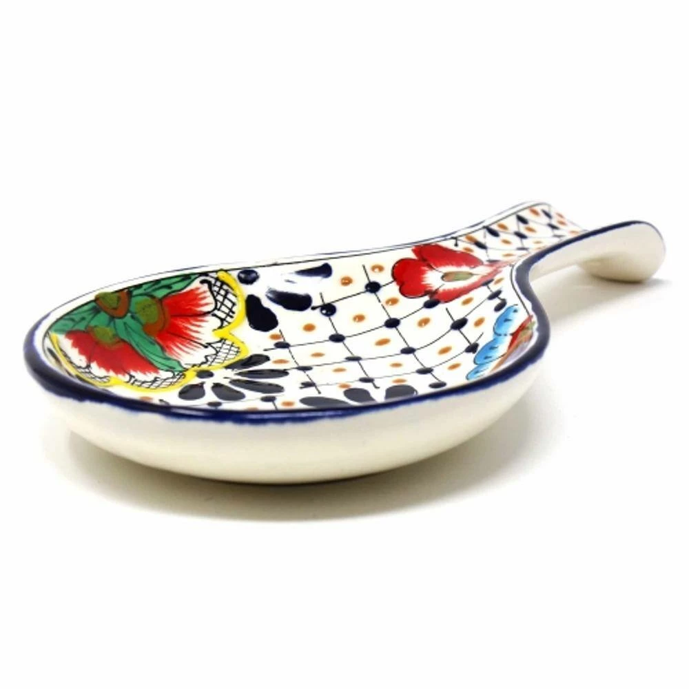 1-Piece Dots and Flowers Mexican Pottery Ceramic Spoon Rest by Global Crafts 2 1-Piece Dots and Flowers Mexican Pottery Ceramic Spoon Rest by Global Crafts - Image 2