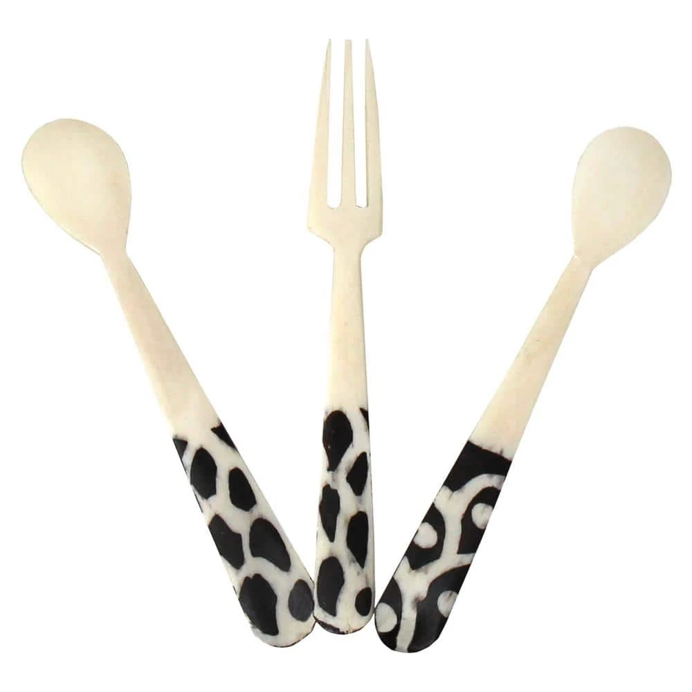 Handmade Natural Bone 2-Spoons and 1-Fork 3-Piece Appetizer Set by Global Crafts 1 Handmade Natural Bone 2-Spoons and 1-Fork 3-Piece Appetizer Set by Global Crafts