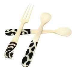 Handmade Bone Bar Set 2-Spoons 1-Animal Fork by Global Crafts