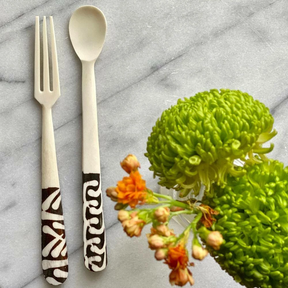 Long Batik Bone Appetizer Fork (Set of 2) by Global Crafts 3 Long Batik Bone Appetizer Fork (Set of 2) by Global Crafts - Image 3