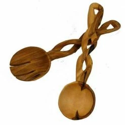 2-Pieces Braided Hand-Carved Kenyan Olive Wood Salad Serving Set by Global Crafts