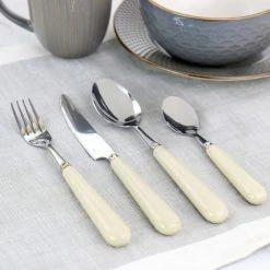 16-Piece Off-White Stainless Steel Soho Lounge Flatware Set (Service Set For 4) by GIBSON elite -Flatware Sales Store off white gibson elite flatware sets 985116643m 31 1000