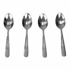 Hammered Finish Silver 18/0 Stainless Steel Tea Spoons (Set of 4) by Unbranded