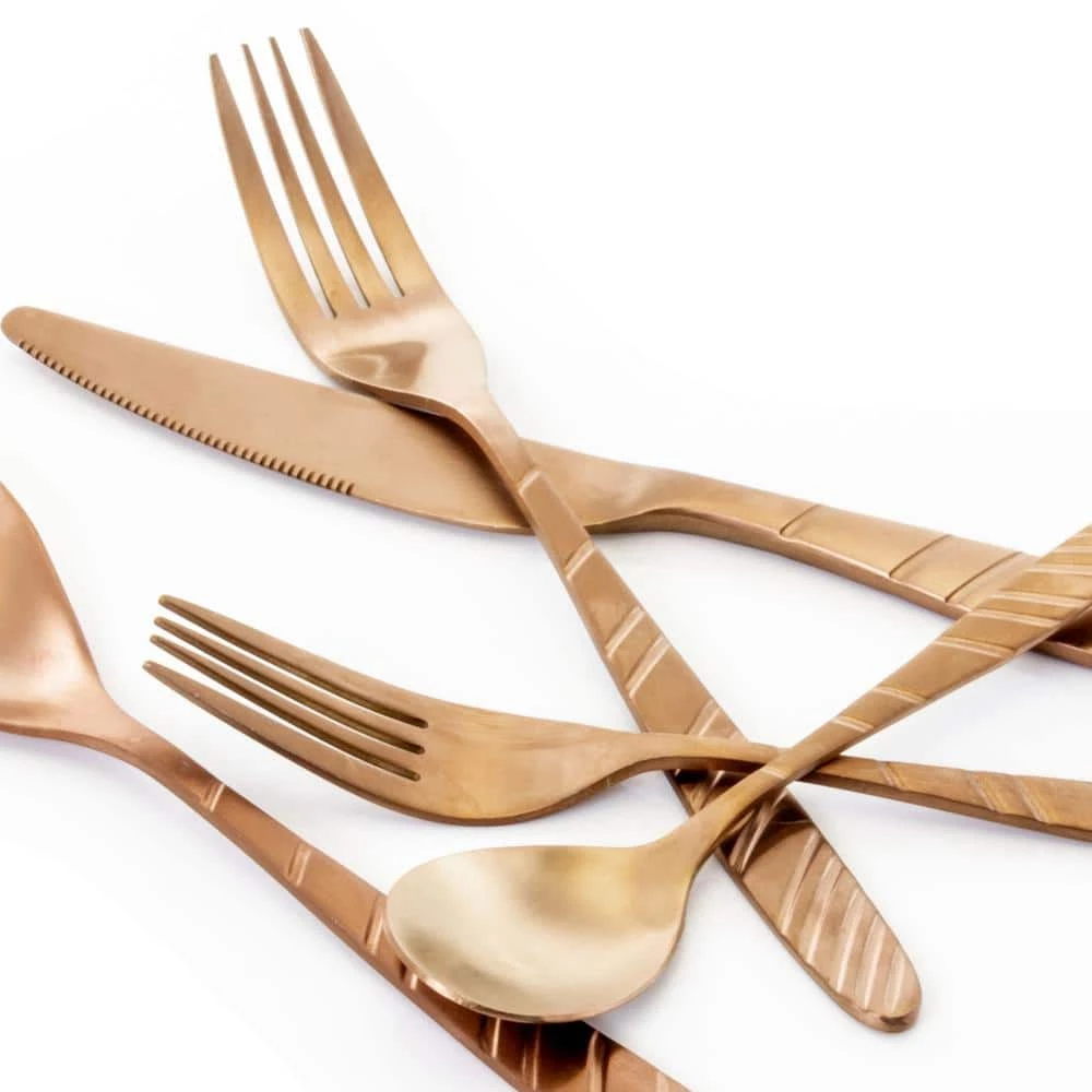 La Vague 20-Piece Matte Rose Gold Stainless Steel Flatware Set (Service for 4) by MegaChef 2 La Vague 20-Piece Matte Rose Gold Stainless Steel Flatware Set (Service for 4) by MegaChef - Image 2