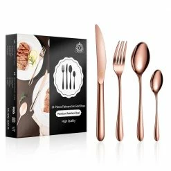 24-Piece Classic Rose Gold Stainless Steel Flatware Set (Service for 6) by vancasso -Flatware Sales Store rose gold vancasso serving sets vs sw g24 r fa 1000