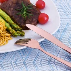 30-Piece Rose Gold 18/8 Stainless Steel Flatware Set Knife Fork Spoon Set (Service for 6) by Velaze -Flatware Sales Store rose gold velaze flatware sets vlz fw d30r 1f 1000