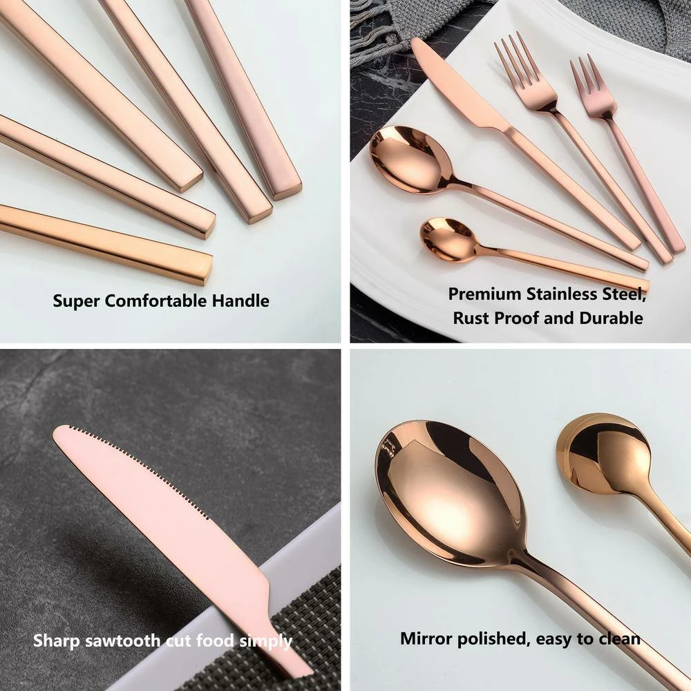 30-Piece 18/8 Rose Gold Flatware Set Stainless Steel Eating Utensils Set Knife Fork Spoon Set (Service for 6) by Velaze 5 30-Piece 18/8 Rose Gold Flatware Set Stainless Steel Eating Utensils Set Knife Fork Spoon Set (Service for 6) by Velaze - Image 5