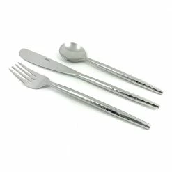Hammered Stainless Steel Flatware 18-Piece Set (Dinner Knives, Dinner Forks, Soup Spoons) by Vibhsa