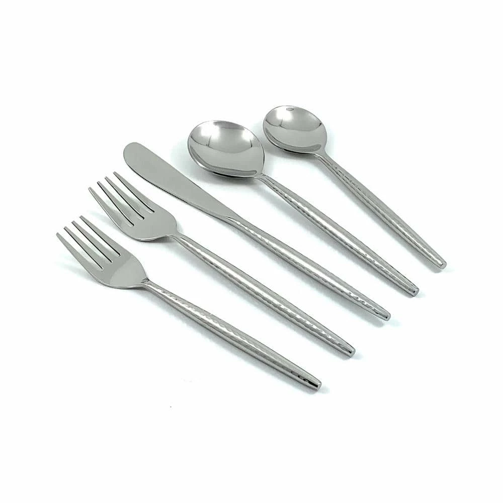 Silver 20-Piece Hammered 18/0 Stainless Steel Flatware Set by Vibhsa 1 Silver 20-Piece Hammered 18/0 Stainless Steel Flatware Set by Vibhsa