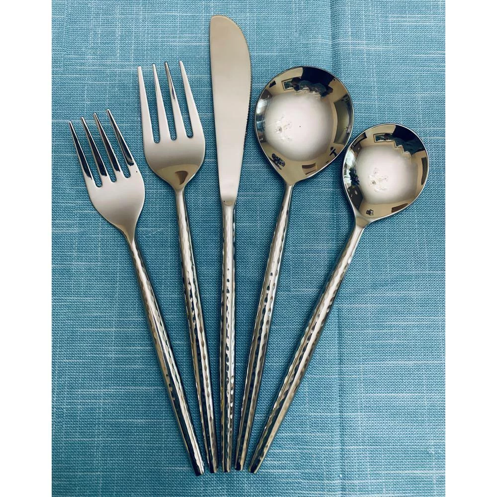Silver 20-Piece Hammered 18/0 Stainless Steel Flatware Set by Vibhsa 2 Silver 20-Piece Hammered 18/0 Stainless Steel Flatware Set by Vibhsa - Image 2