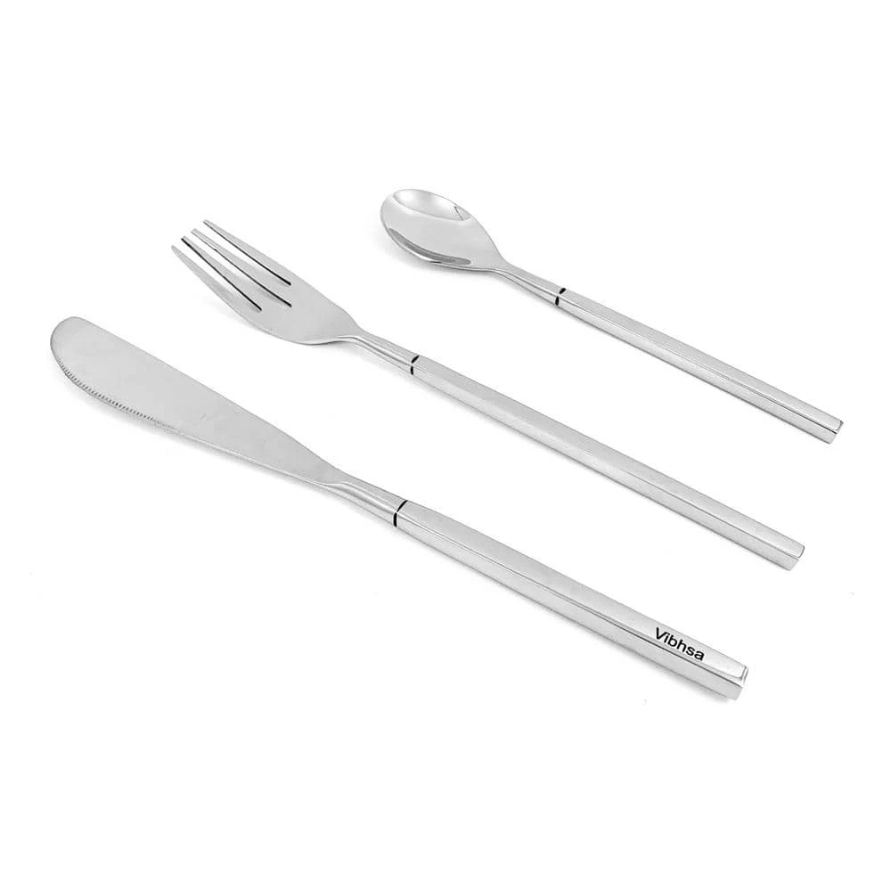 Modern 18-Piece Stainless Steel 18/0 Flatware Set (Dinner Knife, Dinner Fork, Dessert Spoon) by Vibhsa 1 Modern 18-Piece Stainless Steel 18/0 Flatware Set (Dinner Knife, Dinner Fork, Dessert Spoon) by Vibhsa
