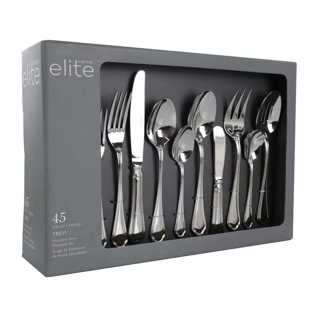 Trevi 45-Piece Silver 18/10 Stainless Steel Flatware Set by GIBSON ELITE 5 Trevi 45-Piece Silver 18/10 Stainless Steel Flatware Set by GIBSON ELITE - Image 5