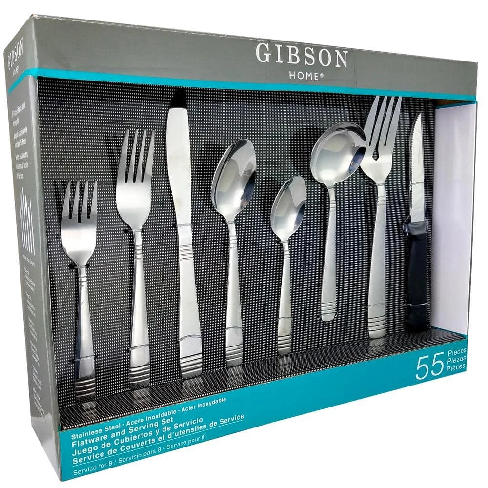 Palmore Plus 55-Piece Stainless Steel Flatware Set (Service for 8) by Gibson Home 1 Palmore Plus 55-Piece Stainless Steel Flatware Set (Service for 8) by Gibson Home