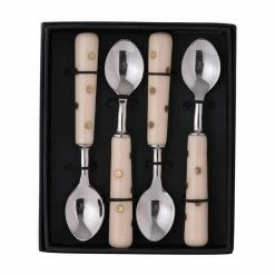 4-Piece Contemporary Silver, Ivory Steel Flatware Sets by A&B Home