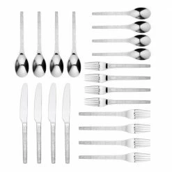 Eve 20 Piece Silver 18/0 Stainless Steel Flatware Set, Service for 4 by ORNATIVE -Flatware Sales Store silver ornative flatware sets 10020slr1 1f 1000