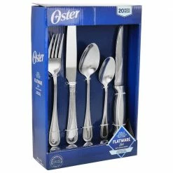 20 Piece Stainless Steel Flatware and Steak Knife Set by Oster -Flatware Sales Store silver oster flatware sets 985118013m c3 1000