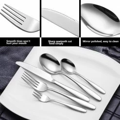 60-Piece 18/8 High Mirror Polish Stainless Steel Flatware Sets Silverware KnifeFork Spoon Set with Gift Box (Set for 12) by Velaze -Flatware Sales Store silver velaze flatware sets vlz fw c60 1f 1000