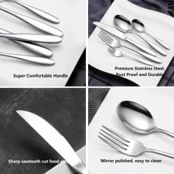 60-Piece 18/8 High Mirror Polish Stainless Steel Flatware Sets Silverware KnifeFork Spoon Set with Gift Box (Set for 12) by Velaze -Flatware Sales Store silver velaze flatware sets vlz fw c60 4f 1000