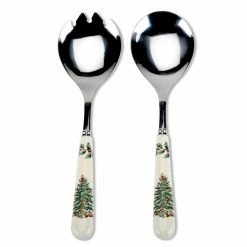 Christmas Tree 2-Piece Stainless Steel Salad Servers with White Ceramic Handle by Spode