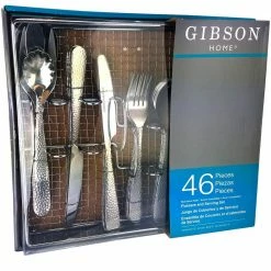 Hammered 46-Piece Stainless Steel Flatware Set (Service for 8) by Gibson Home -Flatware Sales Store stainless steel gibson home flatware sets 985100059m 44 1000