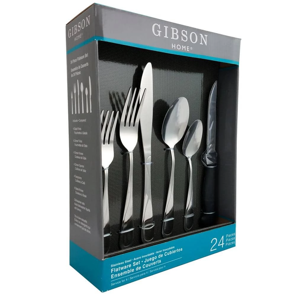 Trillium Plus 24-Piece Stainless Steel Flatware Set (Service for 4) by Gibson Home 1 Trillium Plus 24-Piece Stainless Steel Flatware Set (Service for 4) by Gibson Home