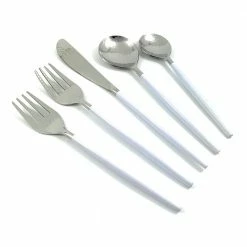 White Flatware Set 5-Piece Place Setting (Hammered Mouth) by Vibhsa