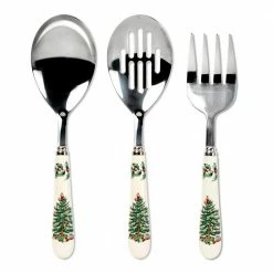Christmas Tree 10 in. 3-Piece Stainless Steel and White Ceramic Cutlery Set by Spode