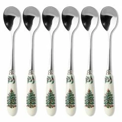 Christmas Tree 6 in. 6-Piece Stainless Steel and White Porcelain Teaspoon Flatware Sets by Spode